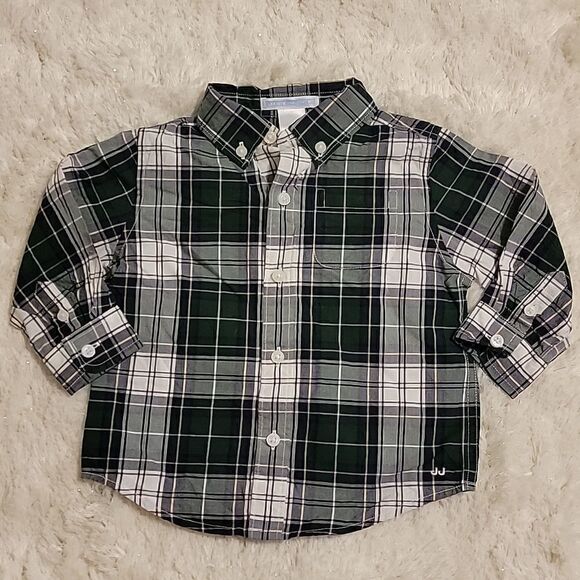 JANIE AND JACK BLUE AND GREEN PLAID DRESS SHIRT OXFORD, SIZE 6-12 MONTHS - Picture 1 of 7